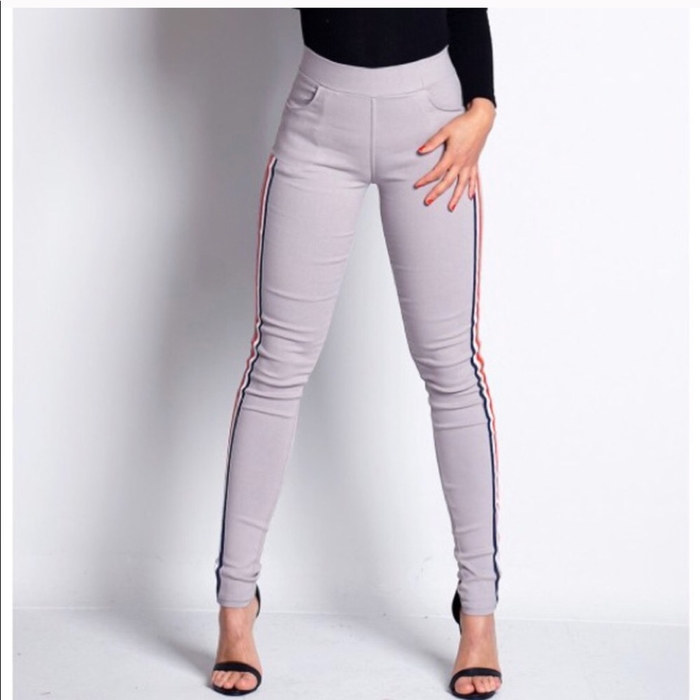 Grey Side Striped Panel Jeggings - Picture 2 of 2